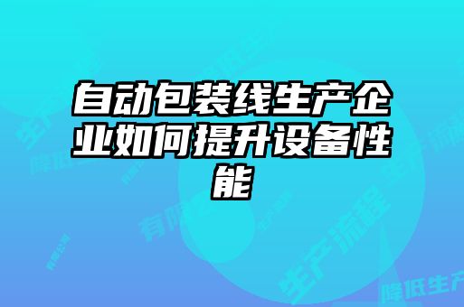 自動包裝線生產(chǎn)企業(yè)如何提升設備性能